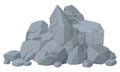 Cartoon mountain rock, granite grey rock stones. Heavy gray gravel stones, cobblestones heap and boulders flat vector illustration