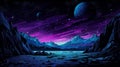 Vivid Cosmic Landscape: Dark Cyan And Violet Mountains