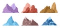 Cartoon mountains set. Hill tops and rocky range, outdoor hiking, nature landscape mountain silhouettes flat vector illustrations Royalty Free Stock Photo