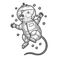 Cartoon mouse astronaut sketch engraving vector