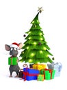 Cartoon mouse with Christmas gifts. Royalty Free Stock Photo