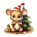 A cartoon mouse with a christmas tree in the background. Royalty Free Stock Photo