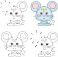 Cartoon mouse. Coloring book and dot to dot game for kids