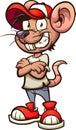 Cartoon mouse with crossed arm and red baseball cap Royalty Free Stock Photo