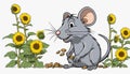 A cartoon mouse eating sunflower seeds