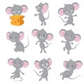 Cartoon mouse. Gray mice in different poses. Cute wild rat animal vector characters Royalty Free Stock Photo