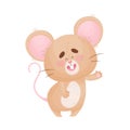 Cartoon mouse greets and waves a hand. Vector illustration. Royalty Free Stock Photo