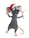 Cartoon mouse holding Christmas candy cane. Royalty Free Stock Photo