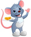 Cartoon mouse holding a slice of cheese on a plate Royalty Free Stock Photo