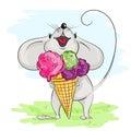 Cartoon mouse with ice cream