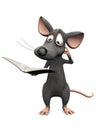 Cartoon mouse reading book and looking confused. Royalty Free Stock Photo