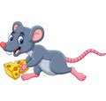 Cartoon mouse running with slice of cheese Royalty Free Stock Photo