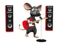 Cartoon mouse singing in microphone and playing guitar. Royalty Free Stock Photo