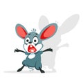 The cartoon mouse is terrified. The little rat shuddered and screamed in fright. Vector illustration of a character