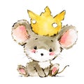 Cartoon mouse watercolor illustration. cute mice.
