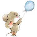 Cartoon mouse watercolor illustration. cute mice.