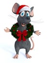 Cartoon mouse wearing Christmas wreath. Royalty Free Stock Photo