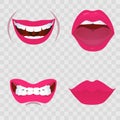Cartoon mouth with emotions - sensuality and joy, anger and kiss,