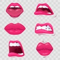 Cartoon mouth with emotions - sensuality and sadness, resentment and shock,