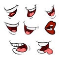 Cartoon Mouth Set. Tongue, Smile, Teeth. Expressive Emotions. Si