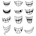 Cartoon mouth smiling funny happy vector design. drawing teeth emoji icon dental collection symbol