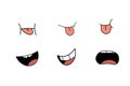 Cartoon mouths with tongue set on white background