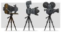 Cartoon movie and photo camera on tripod set Royalty Free Stock Photo