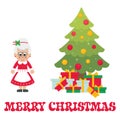 Cartoon mrs santa with christmas fir tree and text Royalty Free Stock Photo