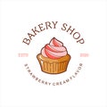 Cartoon muffin bakery logo badge template