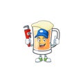 Cartoon a mug of beer plumber mascot.