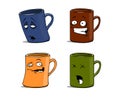 Cartoon mugs with different emotions the isolated