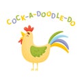 Cartoon multi-colored rooster. Vector illustration on a white background.