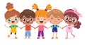 Cartoon Multicultural Kids Holding Hands