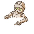 Cartoon Mummy Character for Halloween Asset Pointing Down Behind Paper