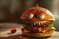 cartoon muppet style hot burger character Royalty Free Stock Photo