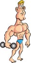 Cartoon muscleman with a dumb bell