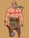 Cartoon muscular man with a long beard and a club in his hand Royalty Free Stock Photo