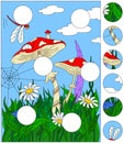 Cartoon mushroom house on the grass forest. Complete the puzzle