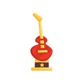 Cartoon music award in form of electric guitar. Shiny rock star trophy. Best musician award. Vector illustration