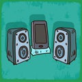 Cartoon music phone illustration, vector icon.