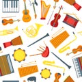 Cartoon Musical Insrtuments Background Pattern on a White. Vector Royalty Free Stock Photo