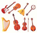 Cartoon musical instruments. Guitars music instrument vector collection Royalty Free Stock Photo