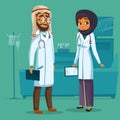 cartoon man woman muslim arab doctors set