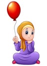 Cartoon Muslim girl holding Balloon