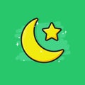 Cartoon muslim icon - moon and stars vector in flat cute style