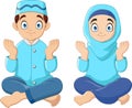 Cartoon Muslim kids a pray