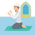 Cartoon a muslim man kneeling praying