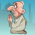 Cartoon Muslim man praying while sitting on his lap