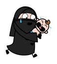 Cartoon Muslim Woman holding crying baby