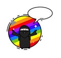 Cartoon Muslim Woman with rainbow background